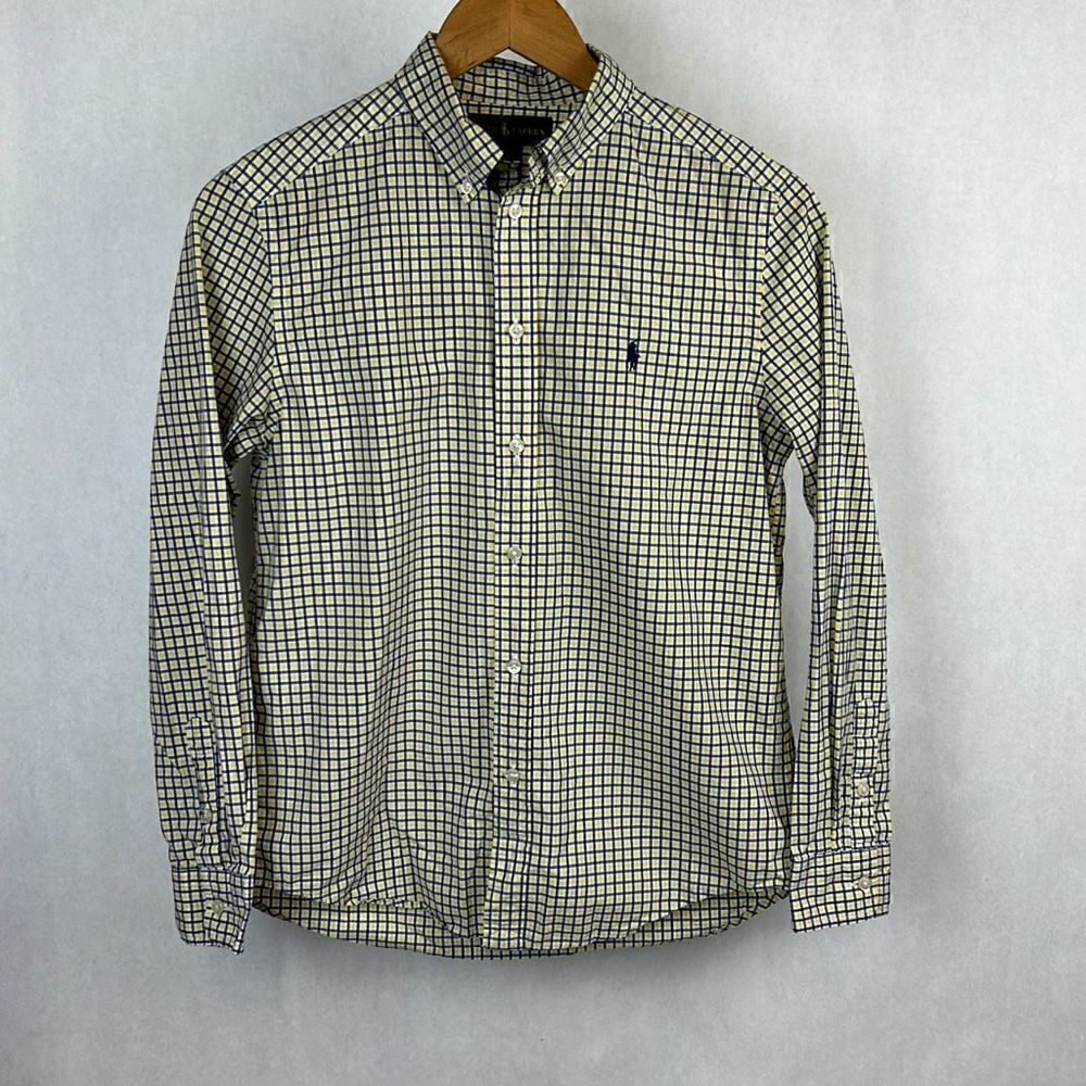 Ralph Lauren Boys Button Down Shirt Sz L 14-16 Long Sleeve Blue Yellow Plaid